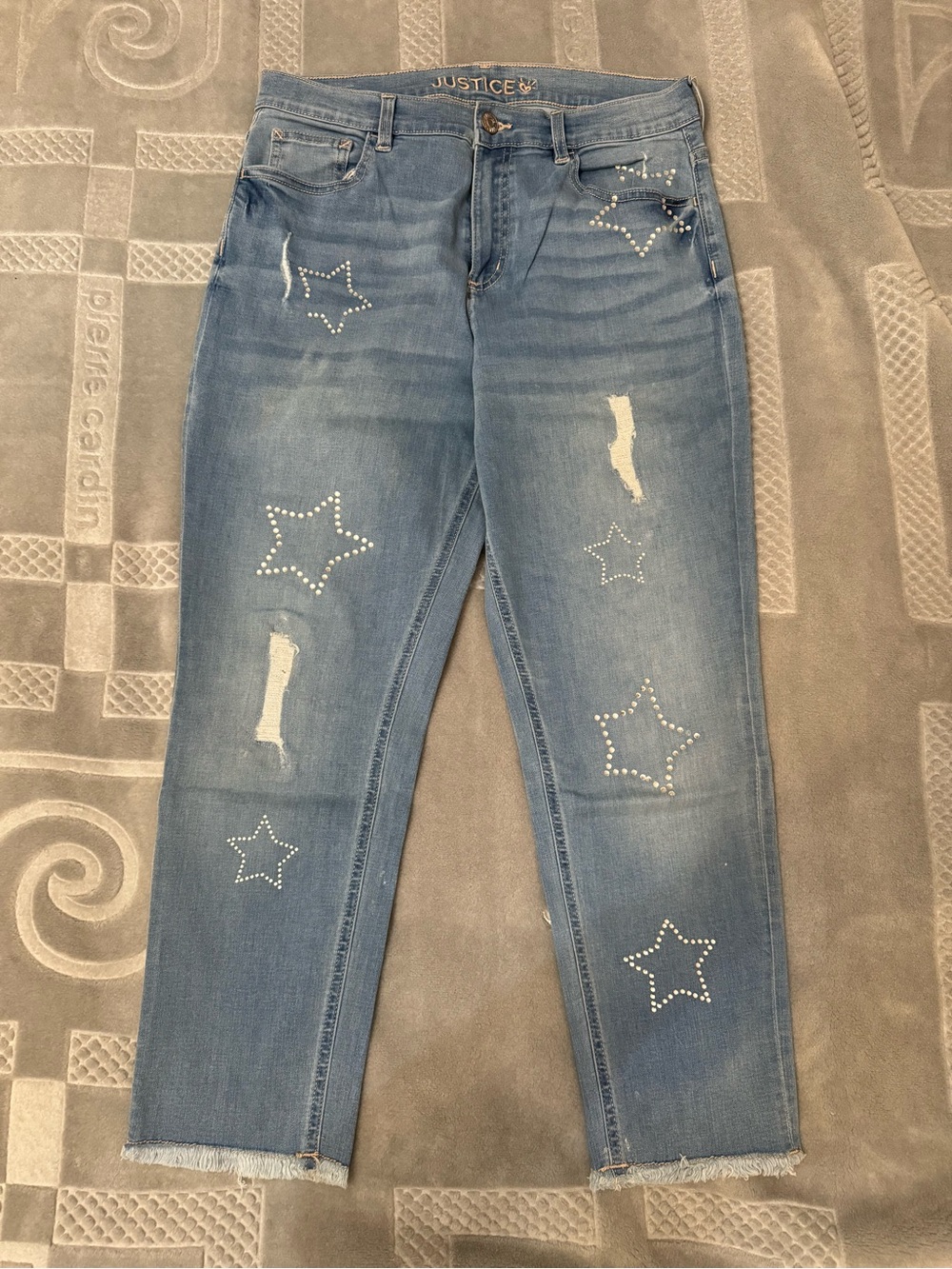 Justice Girls' Light Wash Star-Studded Distressed Jeans
